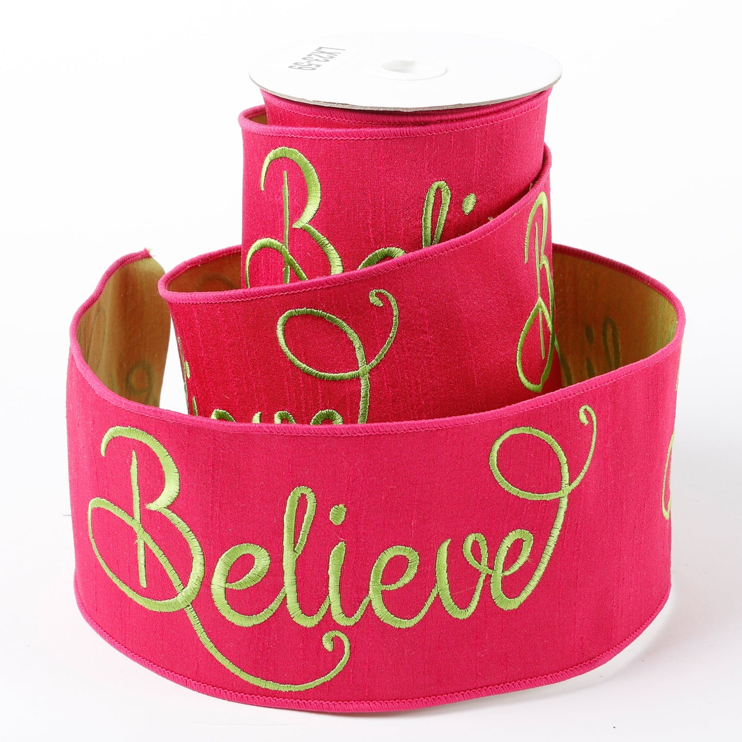 4" X 5 YDS HOT PINK LIME GREEN BELIEVE DUP BACK RIBBON