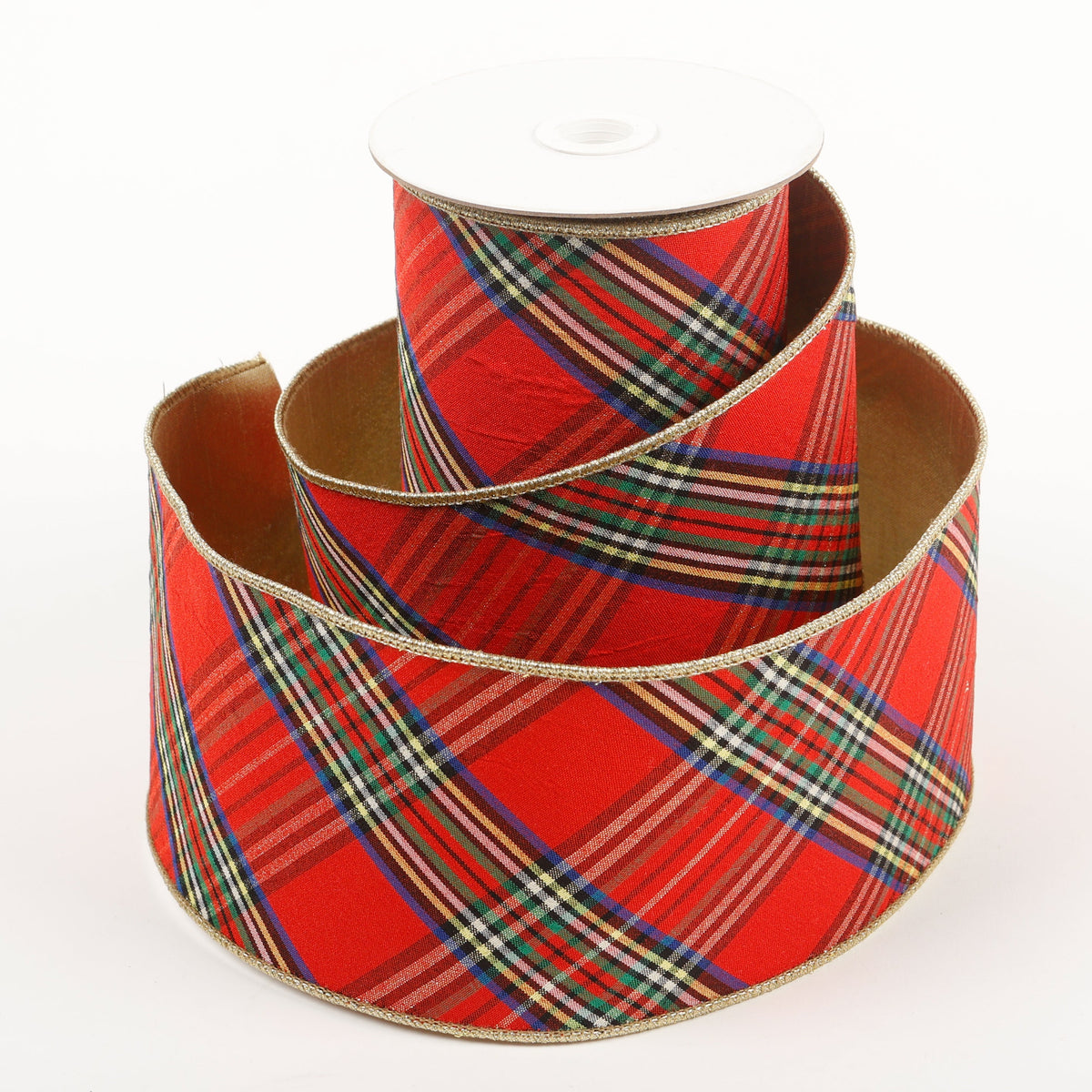4" x 5 YDS PLAID with GOLD DUPION BACKED RIBBON