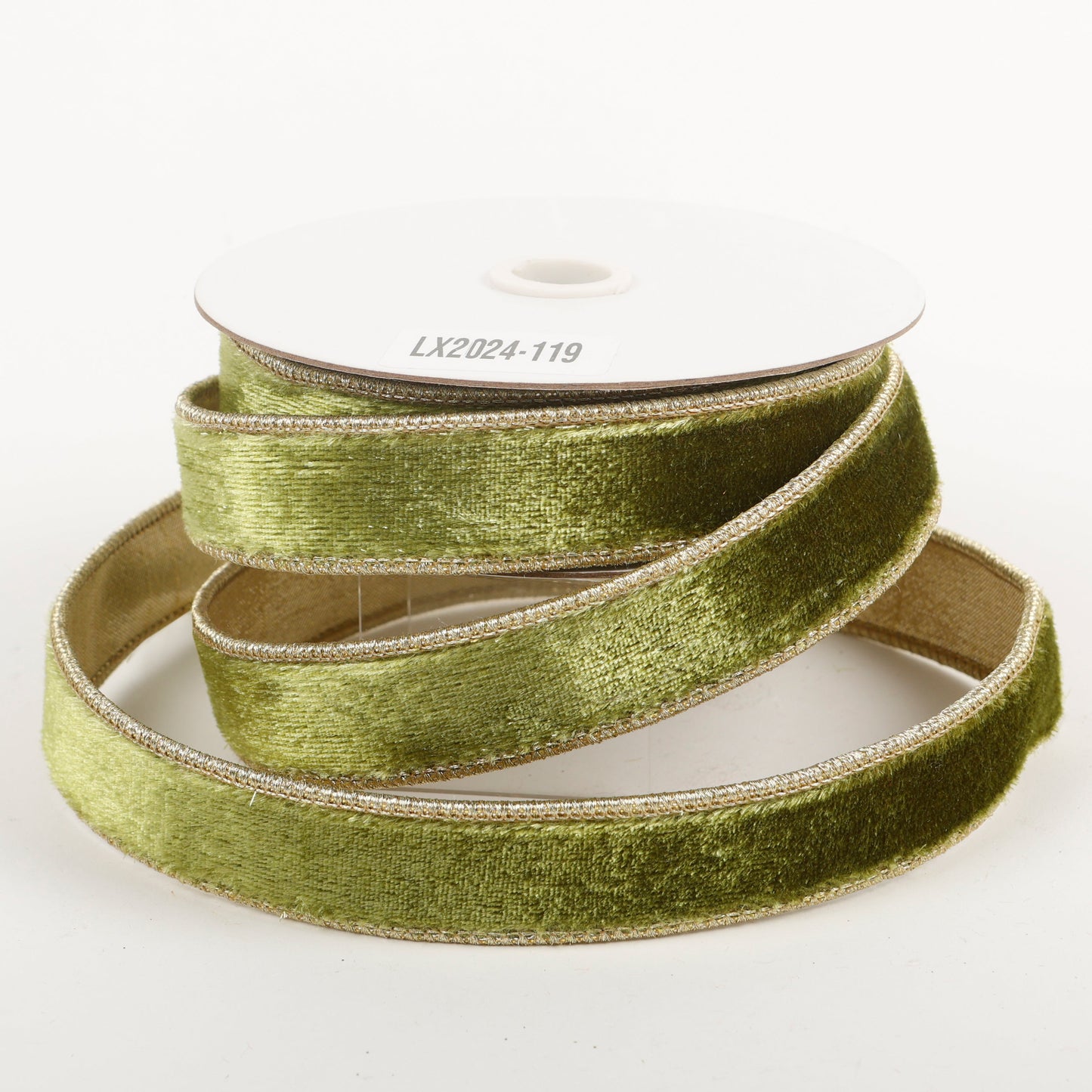 1" X 5 YDS SAGE GREEN GOLD DUPION BACKED RIBBON