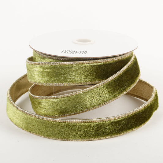 1" X 5 YDS SAGE GREEN GOLD DUPION BACKED RIBBON