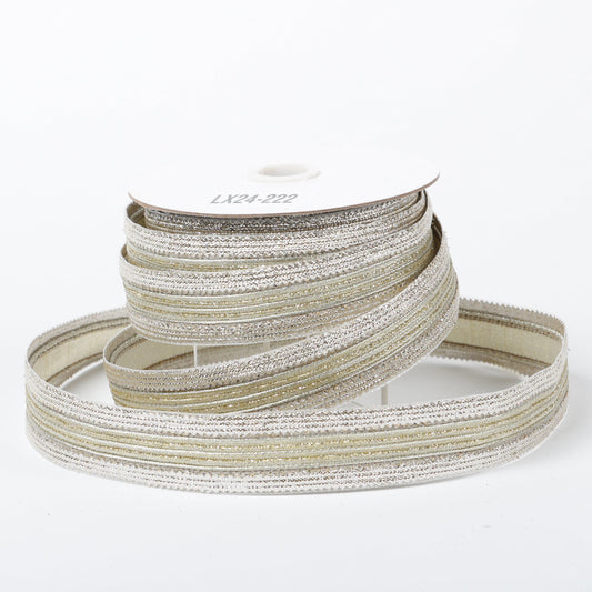 1" X 5 YDS GOLD AND SILVER EMBROIDERED DUPION BACKED RIBBON