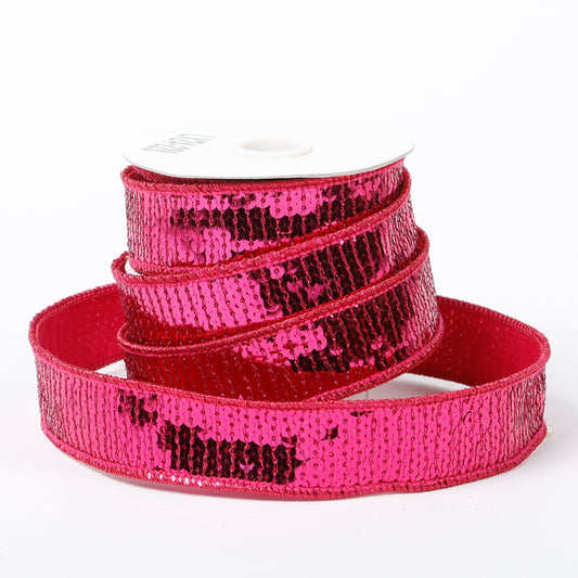 1" X 5 YDS HOT PINK SEQUINED DUPION BACKED RIBBON