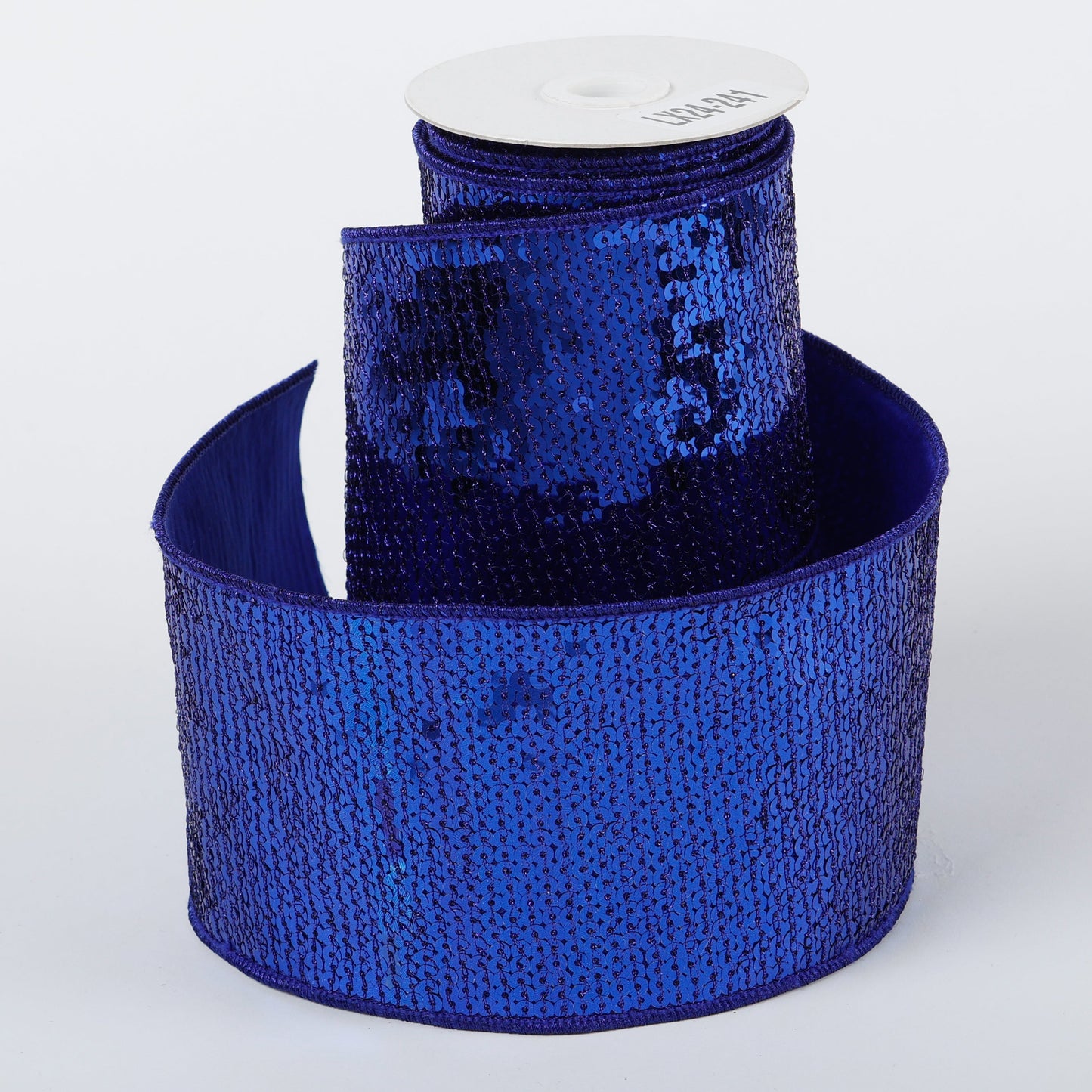 4" X 5 YDS BLUE SEQUINED DUPION BACKED RIBBON