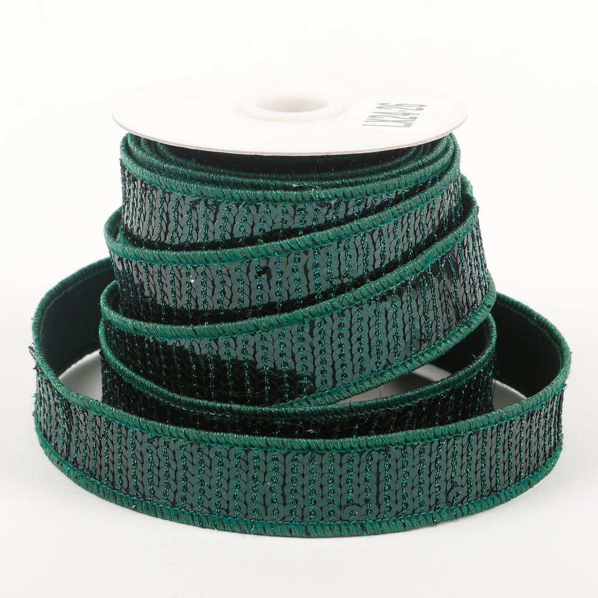 1" X 5 YDS Dark Green Sequin Dupion Backed Ribbon