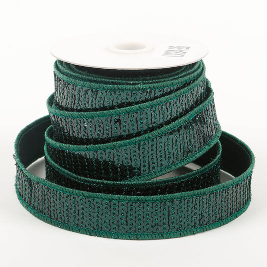 1" X 5 YDS Dark Green Sequin Dupion Backed Ribbon