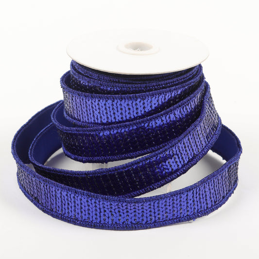 1" X 5 YDS BLUE SEQUINED DUPION BACKED RIBBON