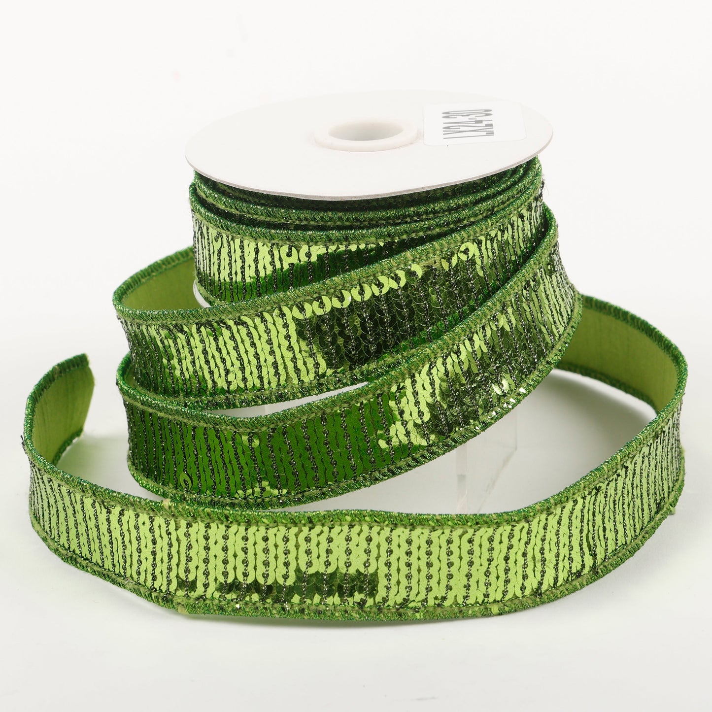 1" X 5 YDS LIME GREEN SEQUINED DUPION BACKED RIBBON