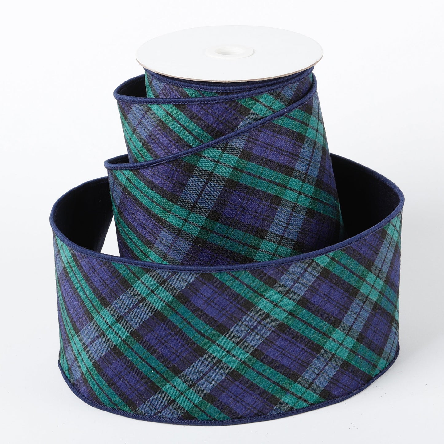 4"X5 YDS BLUE/GREEN PLAID DUPION BACKED RIBBON