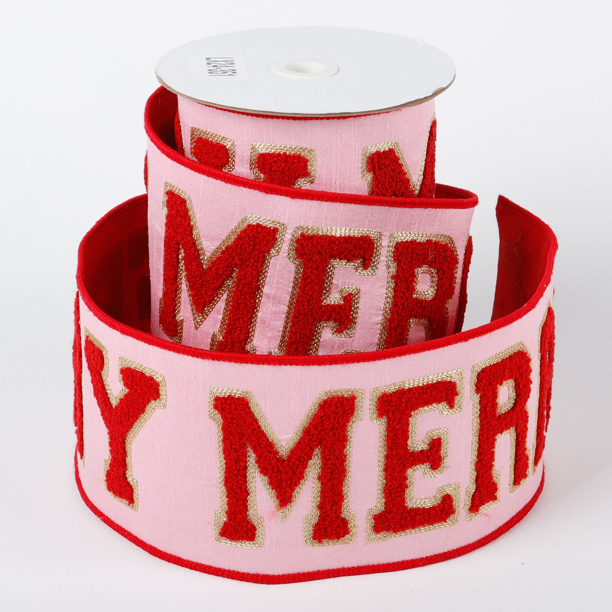 4" X 5 YDS PINK/RED MERRY DUPION BACKED RIBBON