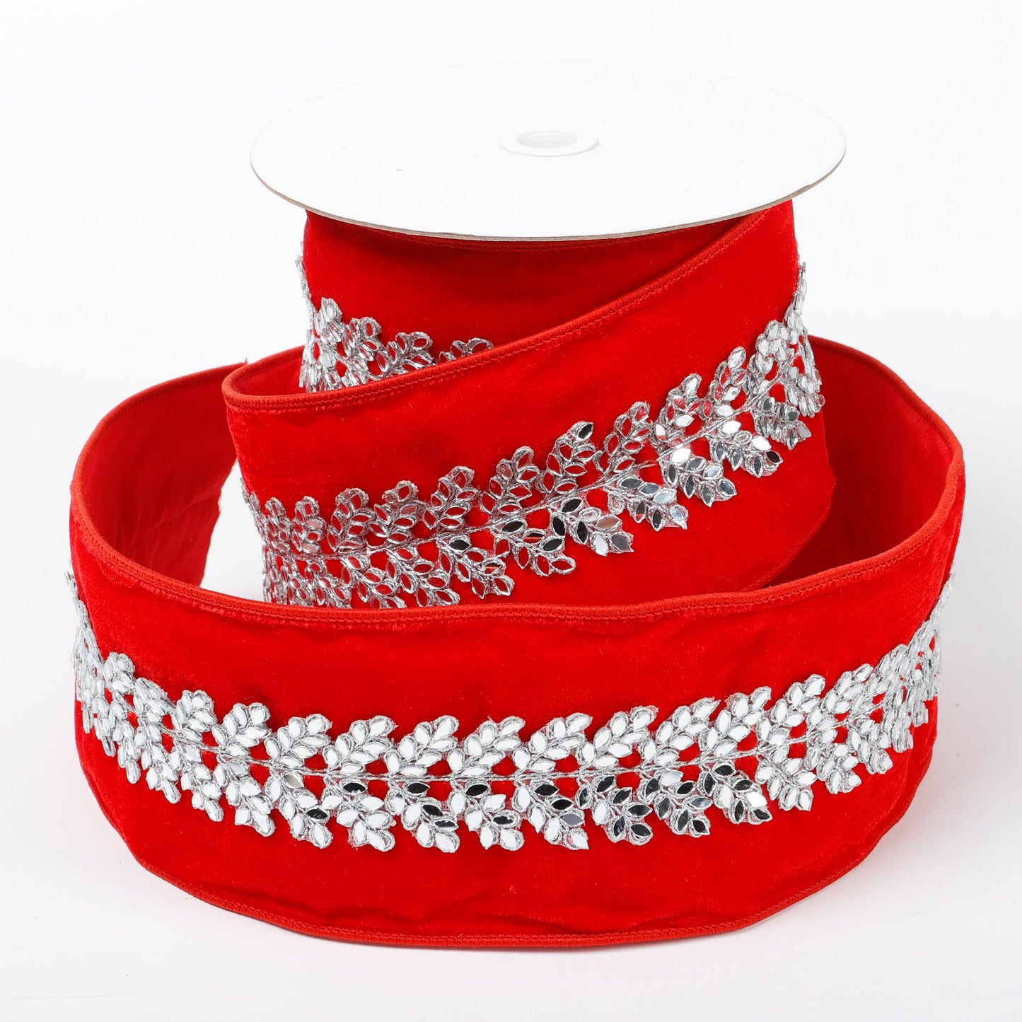 4" X 5 YDS RED VELVET MIRRORED DUPION BACKED RIBBON