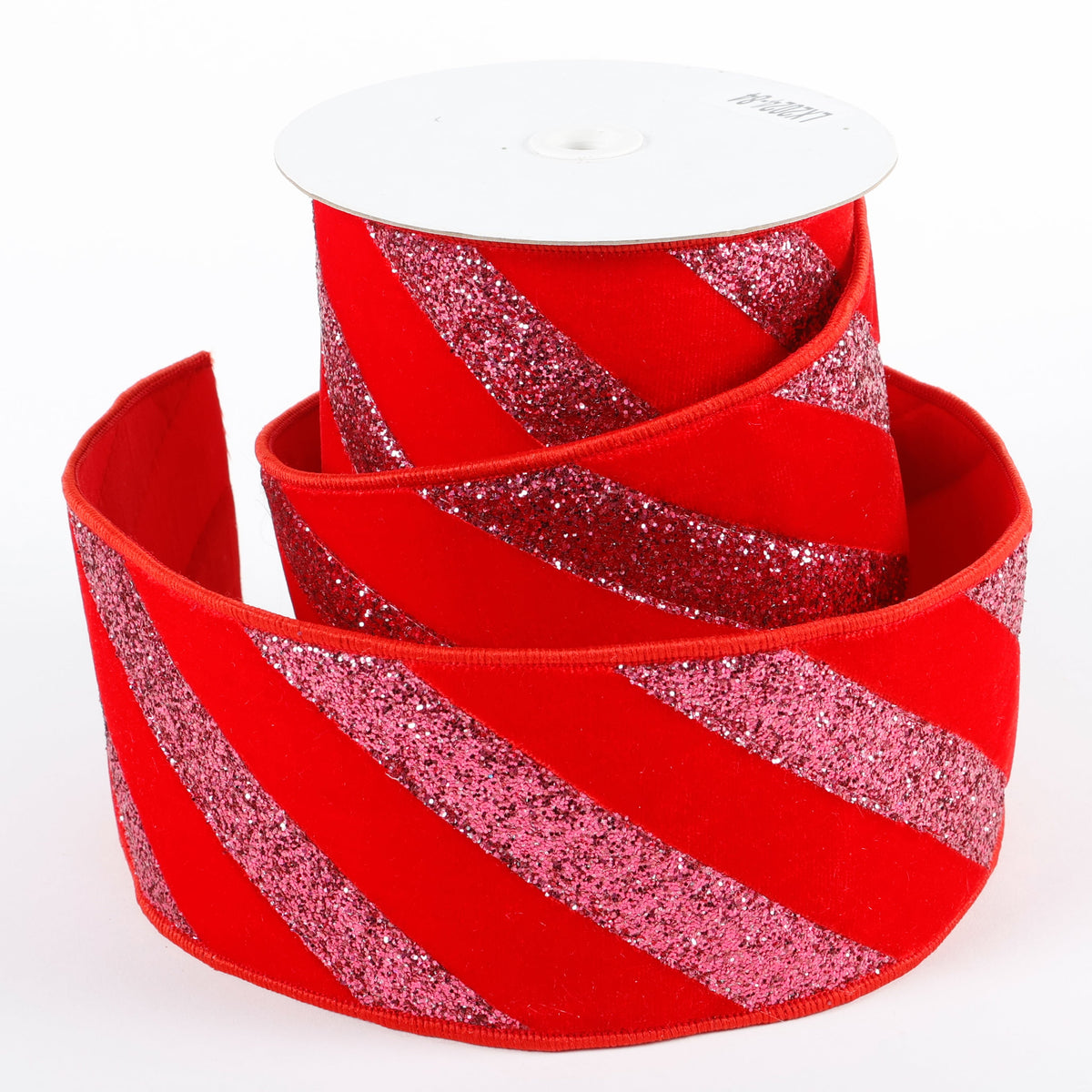 4" X 5 YDS RED VELVET PINK GLITTER DUPION BACKED RIBBON