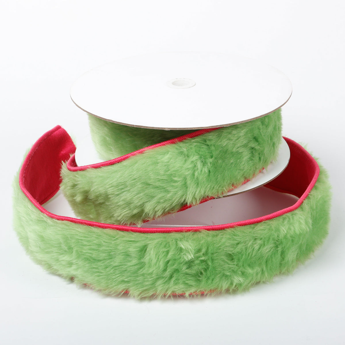 2.5" X 5 YDS Green Furry Pink Backed Dupion Ribbon