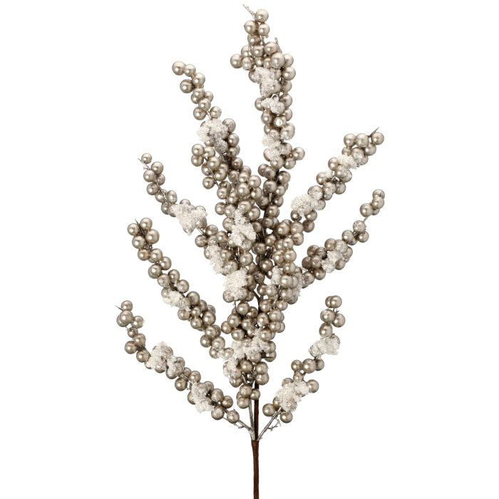 29" SNOW CRUSTED METALLIC BERRY CLUSTER SPRAY-PLAT