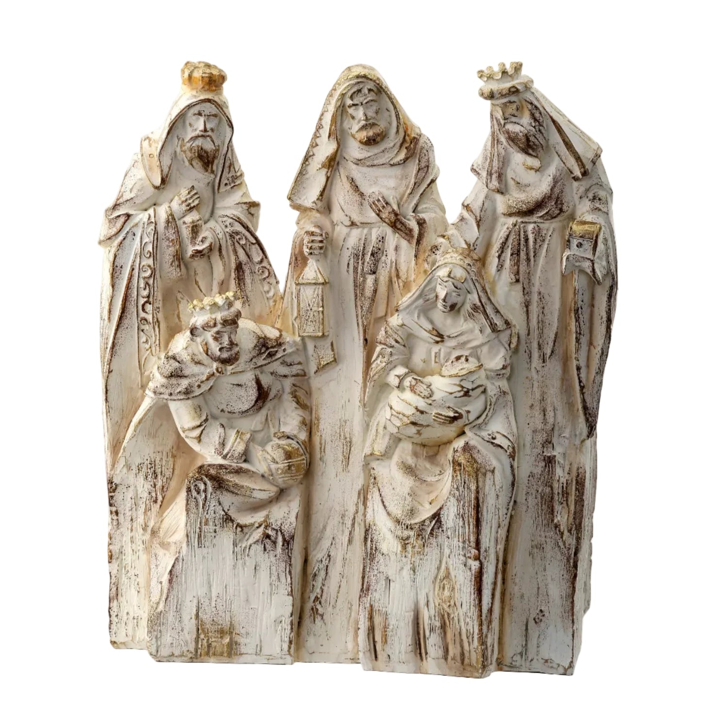 9.5" RESIN CARVED WOOD BLOCK NATIVITY