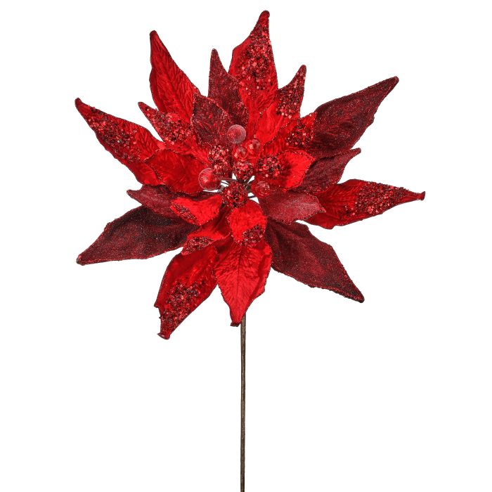 24"  GLIITER W/JEWEL DISPLAY POINSETTIA STEM