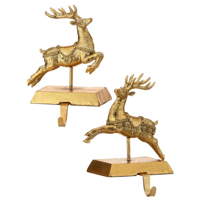 7.5" RESIN DEER STOCKING HOLDER LOOKING LEFT