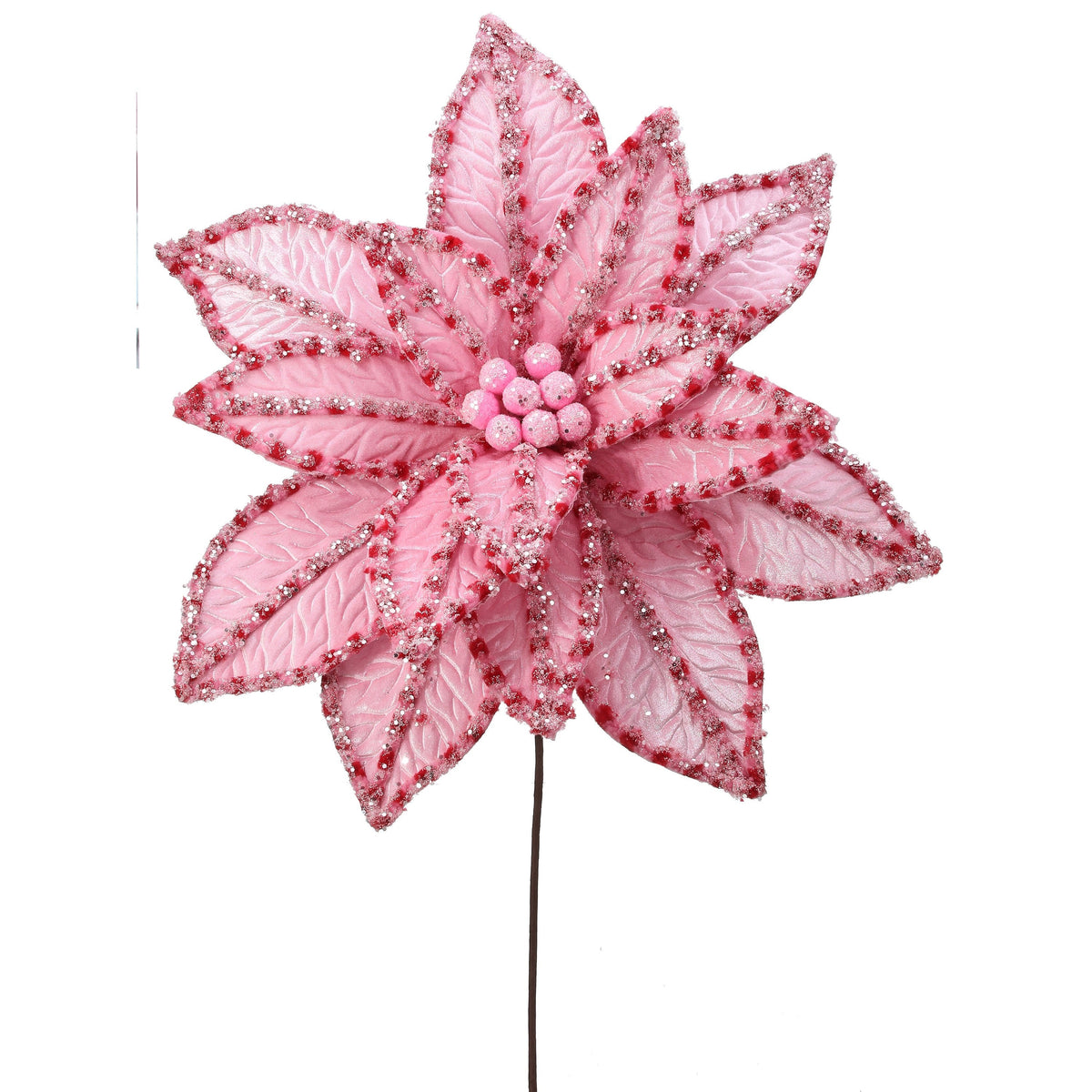 30" PNK/RED GIANT CANDY SNOW GLITTER POINSETTA STEM
