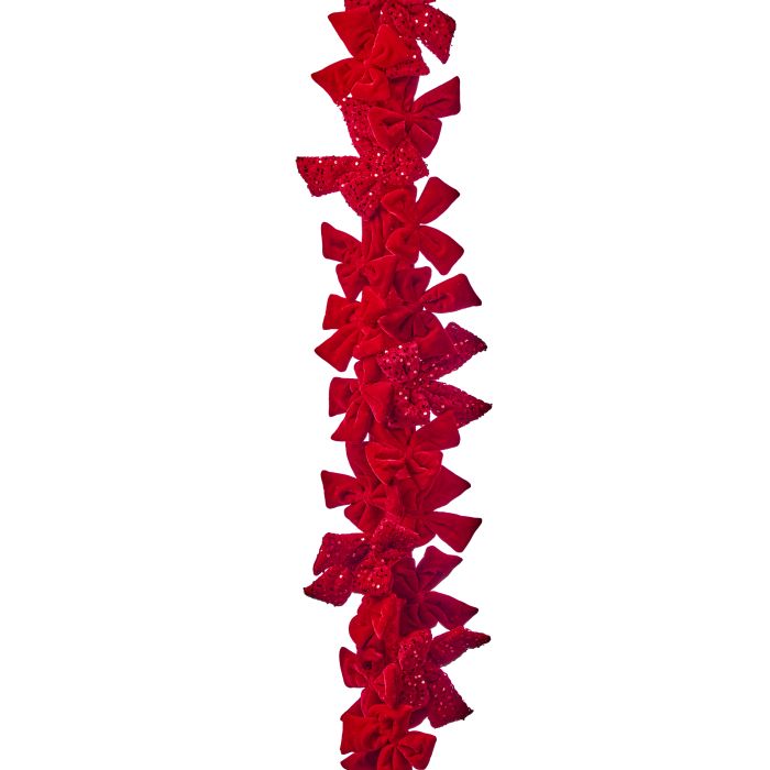 48" VLVT/SEQUIN BOW GARLAND-RED
