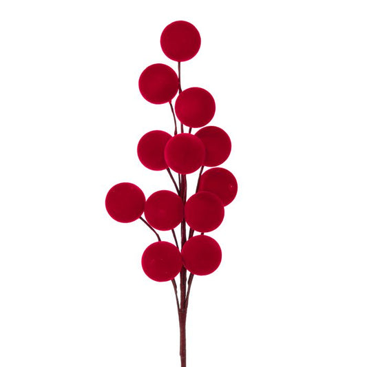 24" Flocked Large Berry Spray, Red