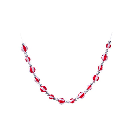 48" Satin Peppermint Ball Garland, Red/White
