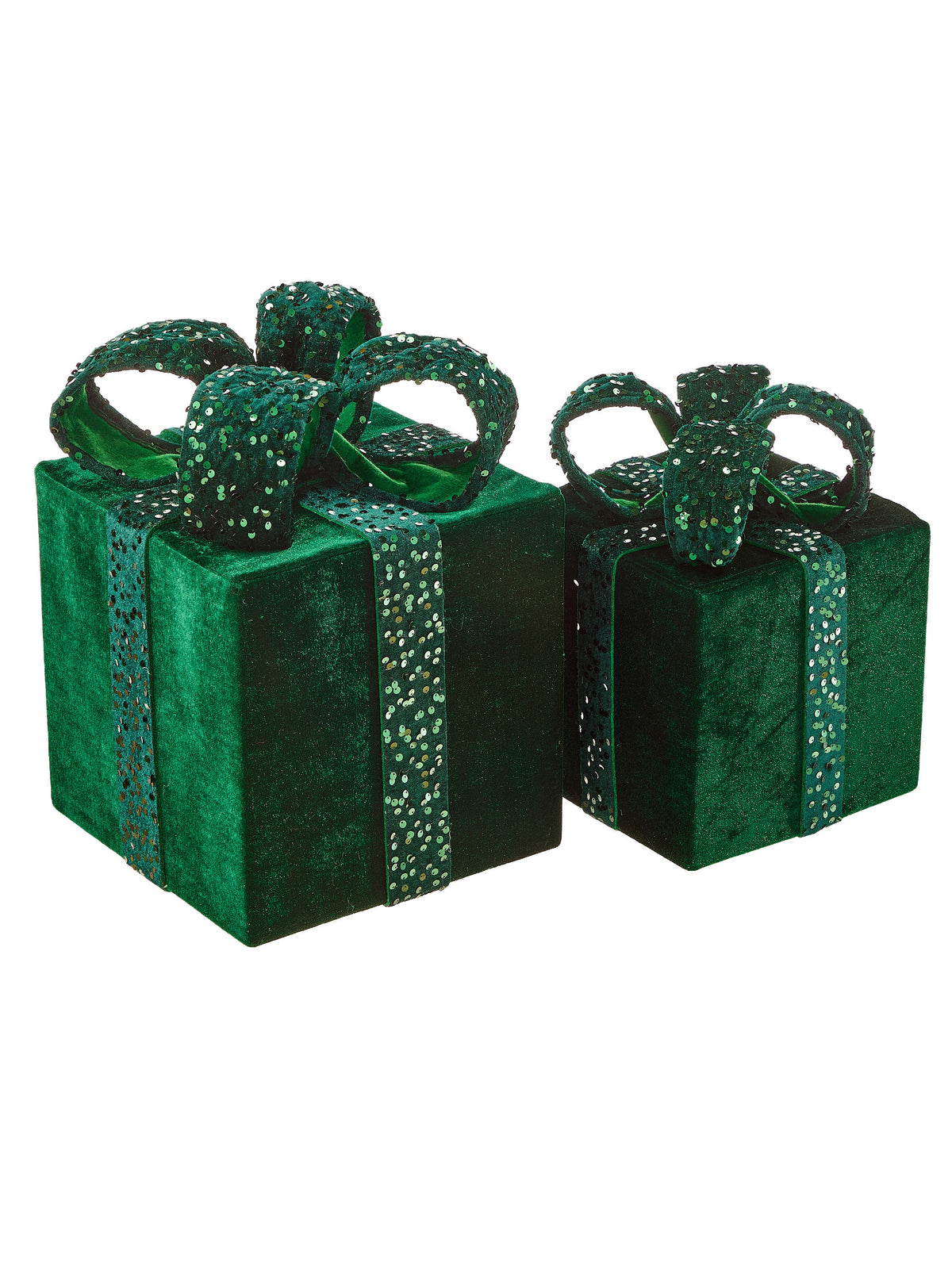 12" VELVET/SEQUIN GIFT BOX-GREEN (SMALL ONLY)