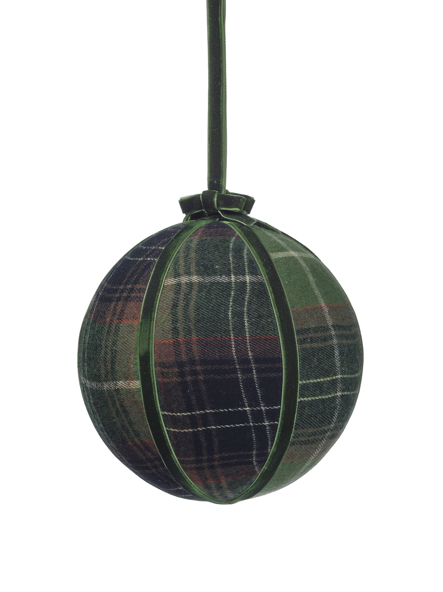 6" PLAID VELVET BALL ORNAMENT-GRN