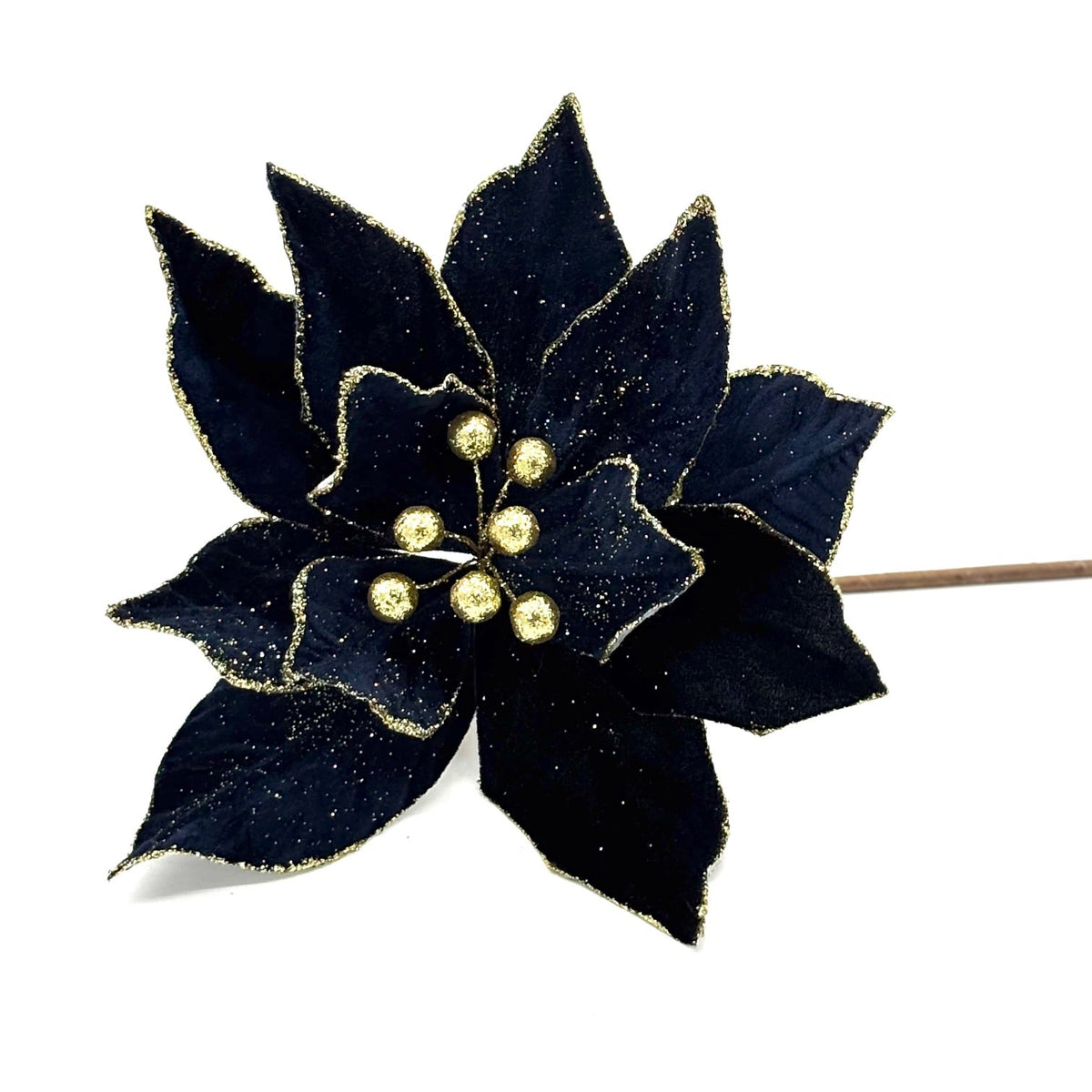 22" Velvet Poinsettia Spray-NAVY/GOLD v1