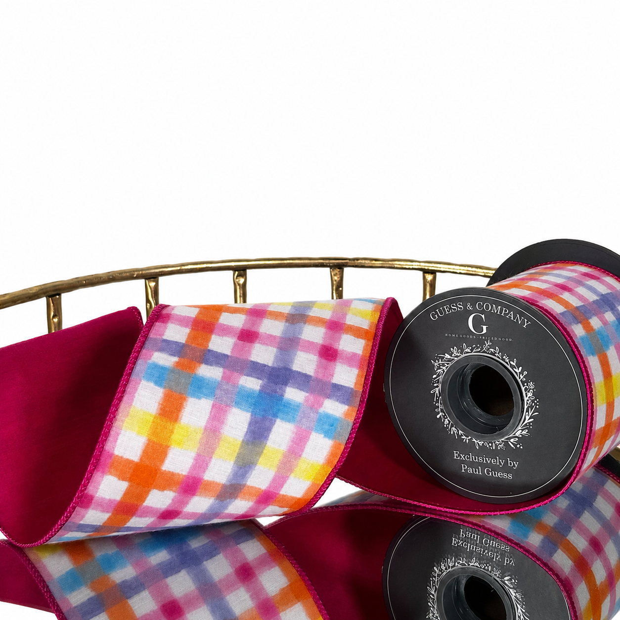 4"X5YD SPRING STRIPE ON WHITE POLY COTTON WITH FUCHSIA DUPION BACK