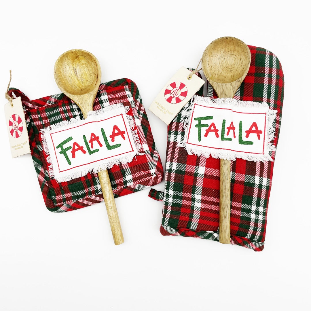 Fa La La Plaid Kitchen Potholder w/ Wood Spoon