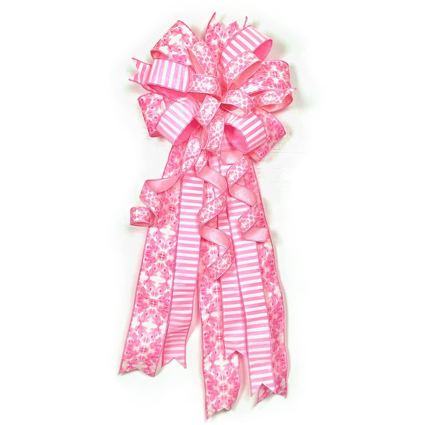 18"W X 40"L PK INK/PK STRIPE PRE-MADE BOW