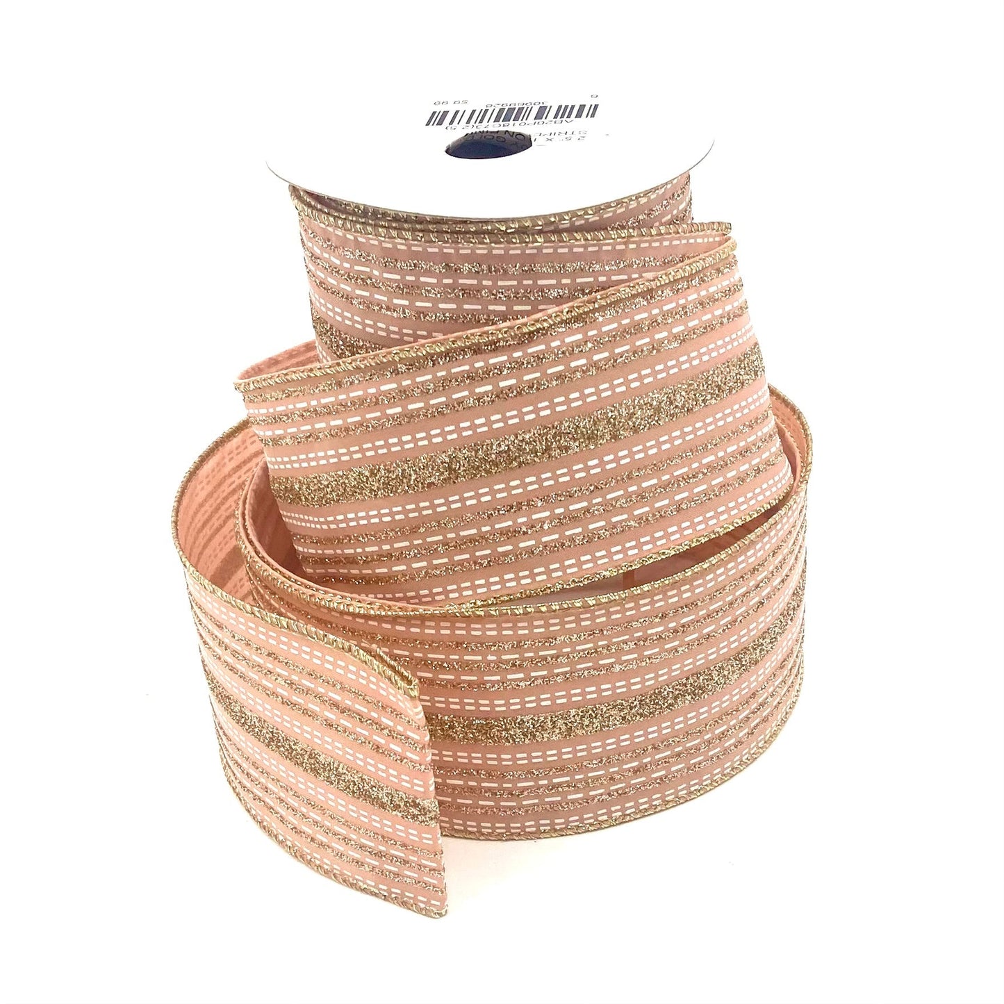 2.5" X 10 YARD GOLD STRIPE ON PINK RIBBON