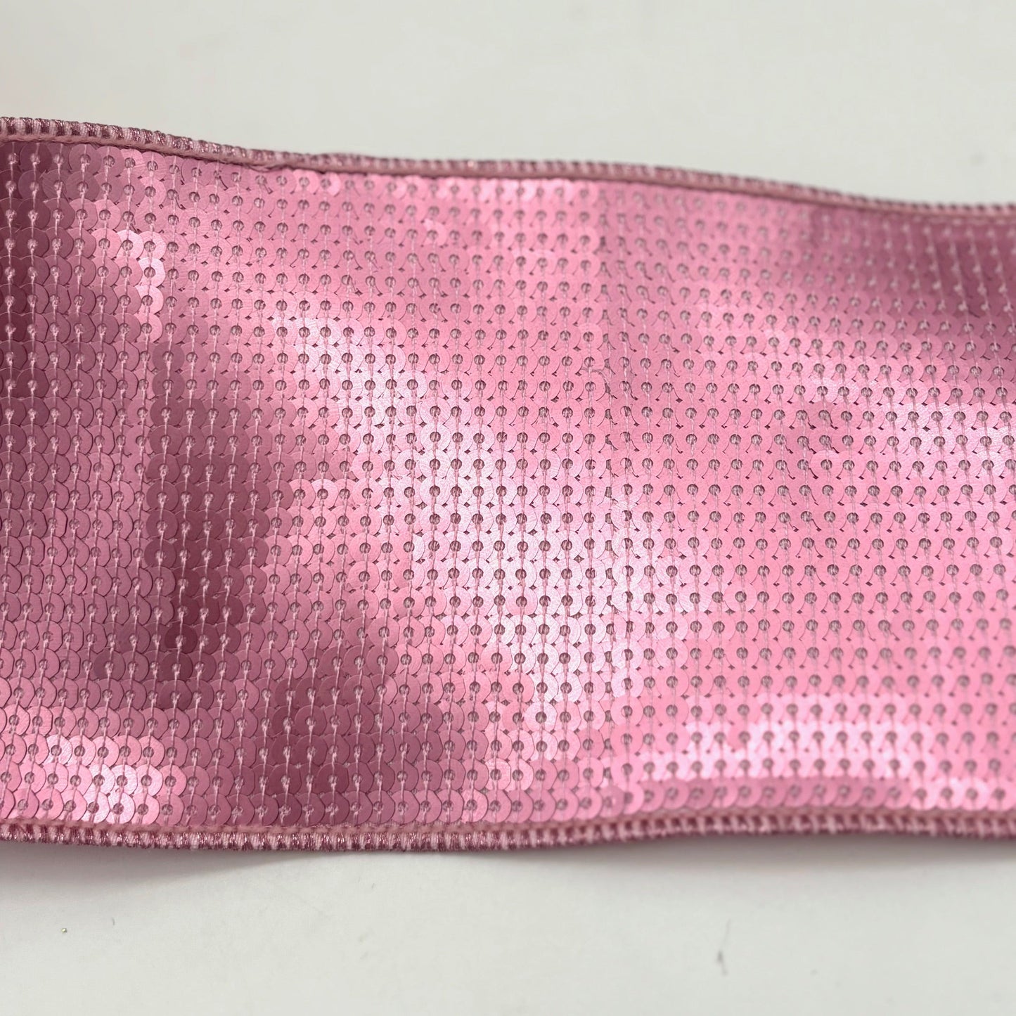 4" x 5YD SEQUIN EMBROIDERY LIGHT PINK DUPION WITH DUPION BACKED RIBBON