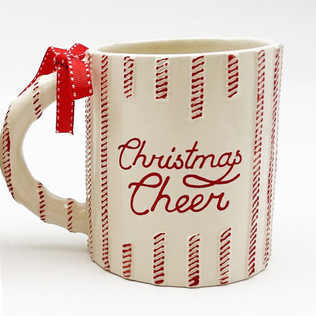 Christmas Cheer Red/White Ticking Mug-ONE ONLY