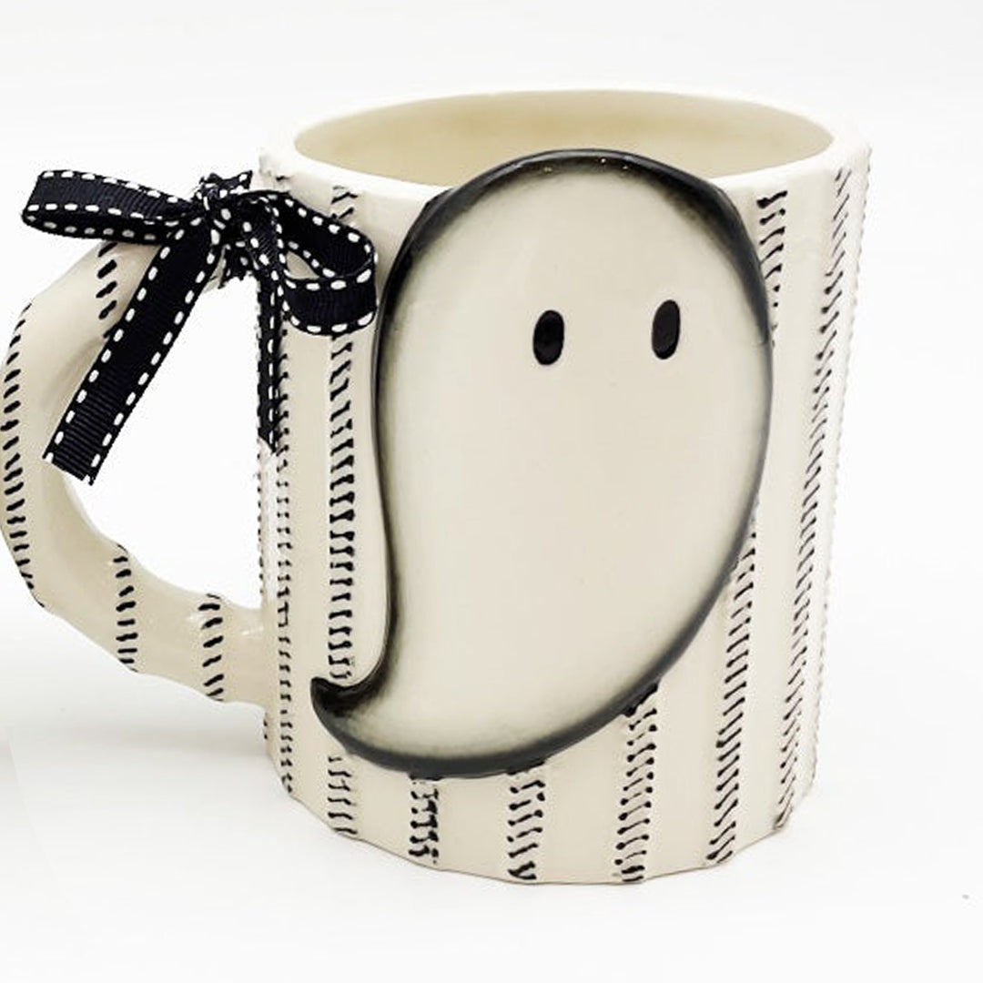Ghost Black/White Ticking Halloween Mug-one only