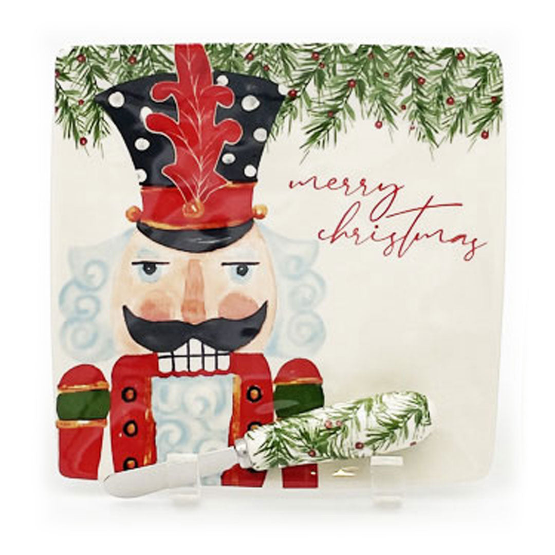 Red Nutcracker Platter with Knife (Design 1)