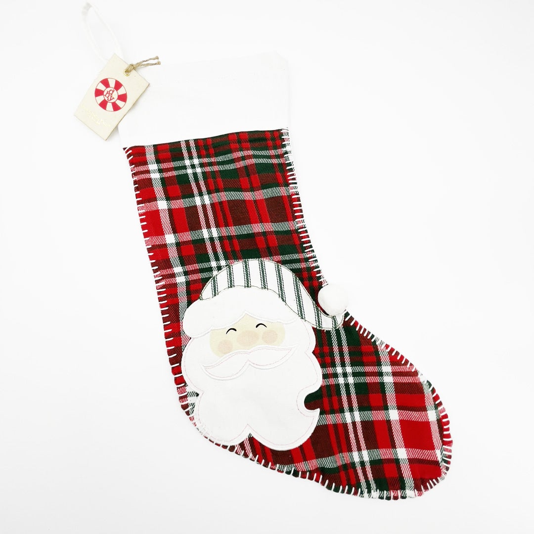 Santa On Green Plaid Stocking