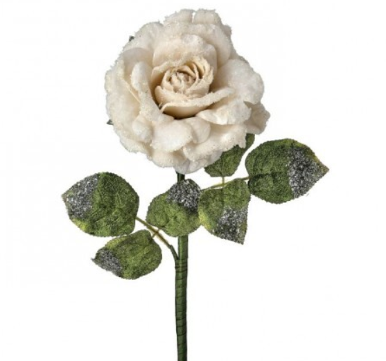 25" IVORY SNOW EDGED VELVET ROSE STEM