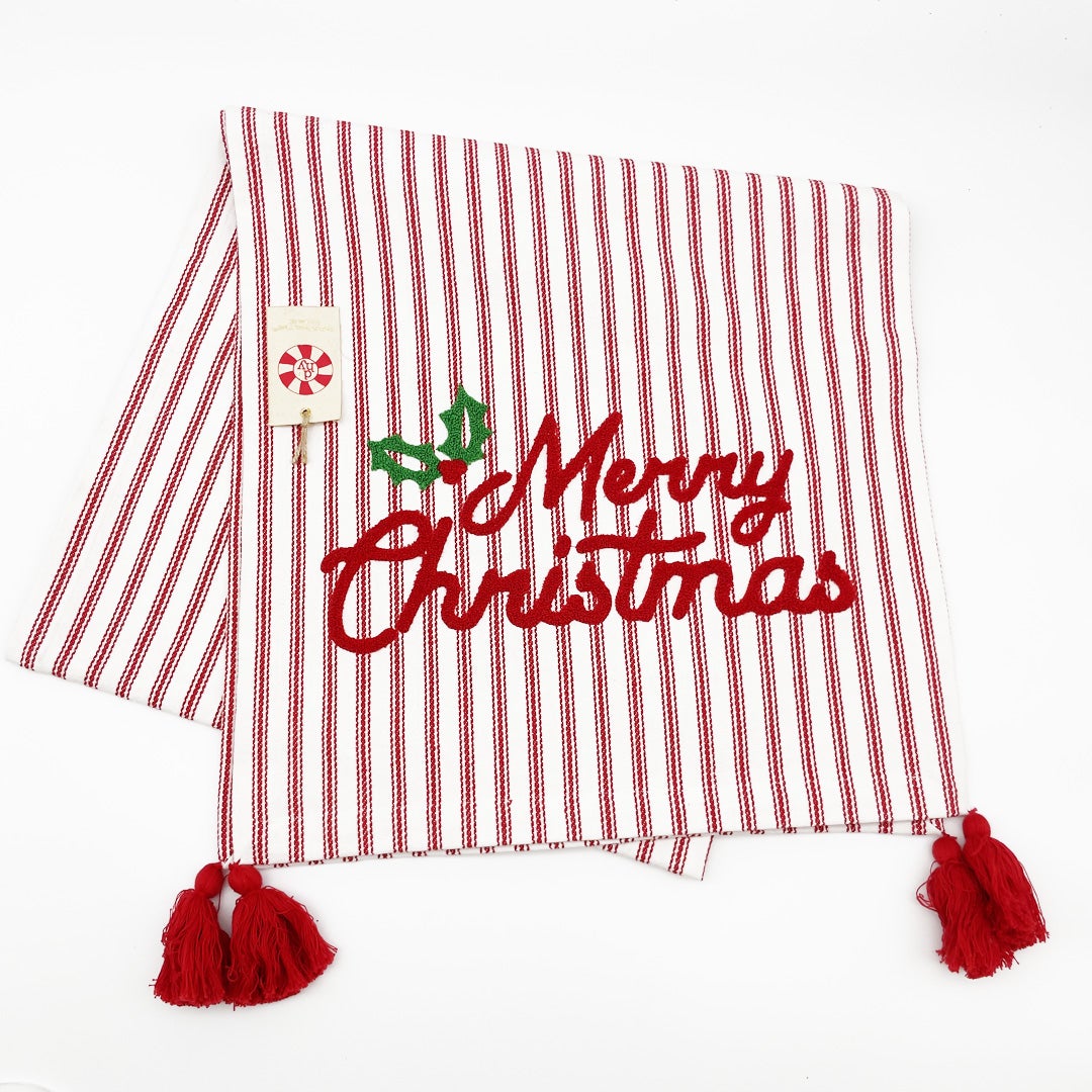 Merry Christmas Ticking Table Runner