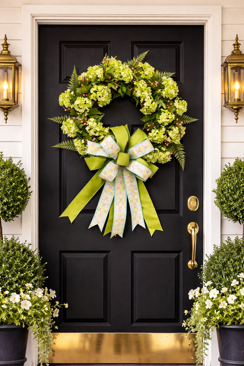24" D GREEN SNOWBALL AND BLOSSOM BUD WREATH