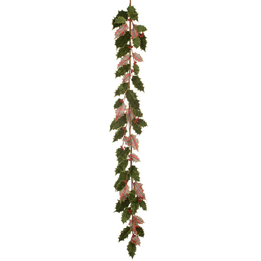 6' Velvet/Plaid Holly Leaf Garland With Berry