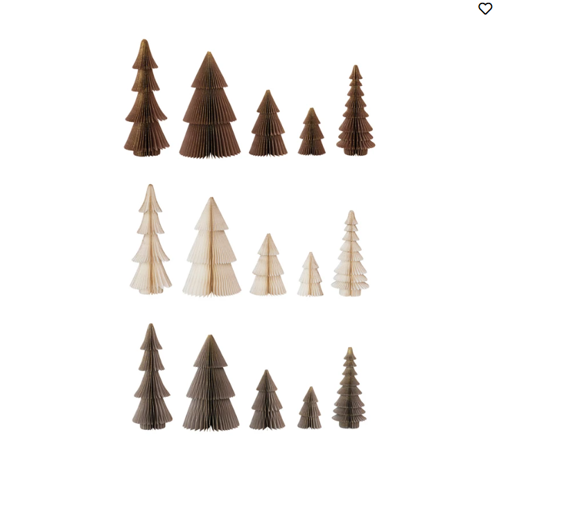 PAPER FOLDING HONEYCOMB TREES W/GOLD GLITTER CREAM 3" X 5" H