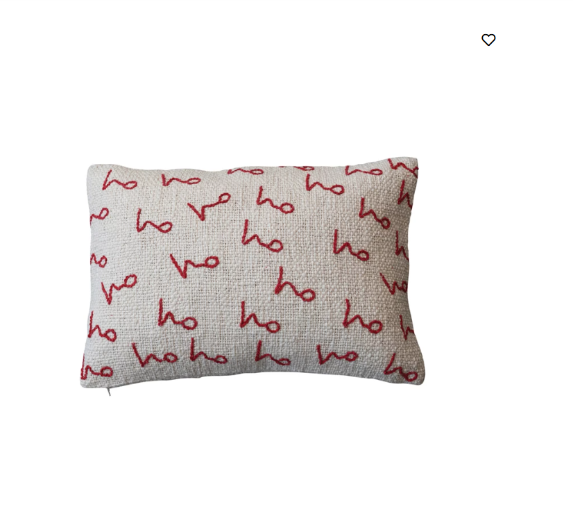 24"Lx16"H Cotton Lumbar Pillow "Ho Ho Ho", Natural & Red
