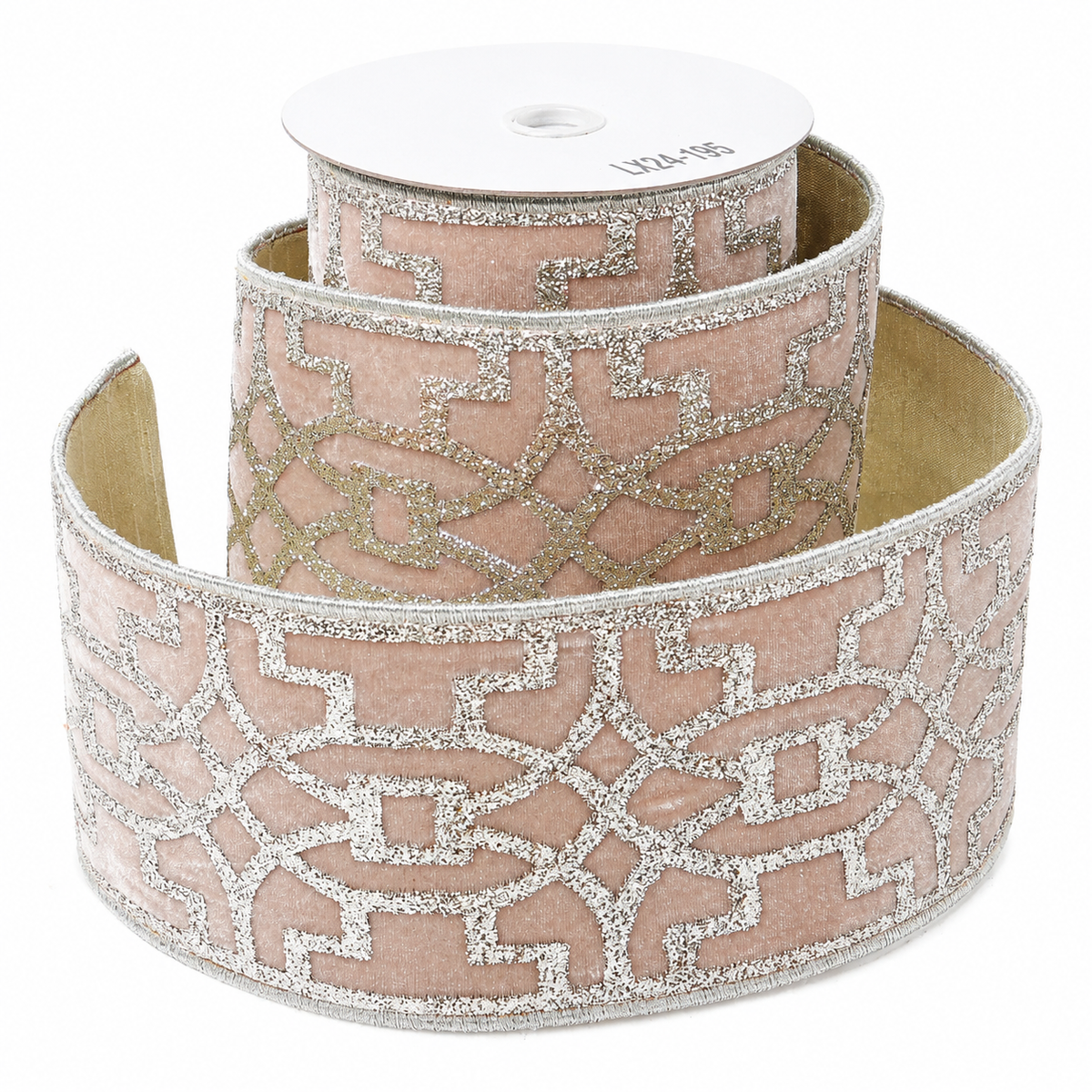 4" X 5 YDS CHAMPAGNE VEL GOLD GLITTERED DUP BACK RIBBON