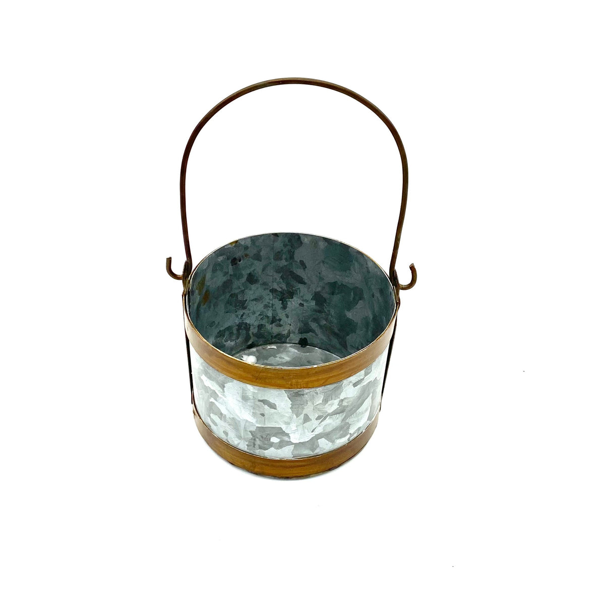 Brown Trim Galvanized Bucket with Handle 7"x4"x4"