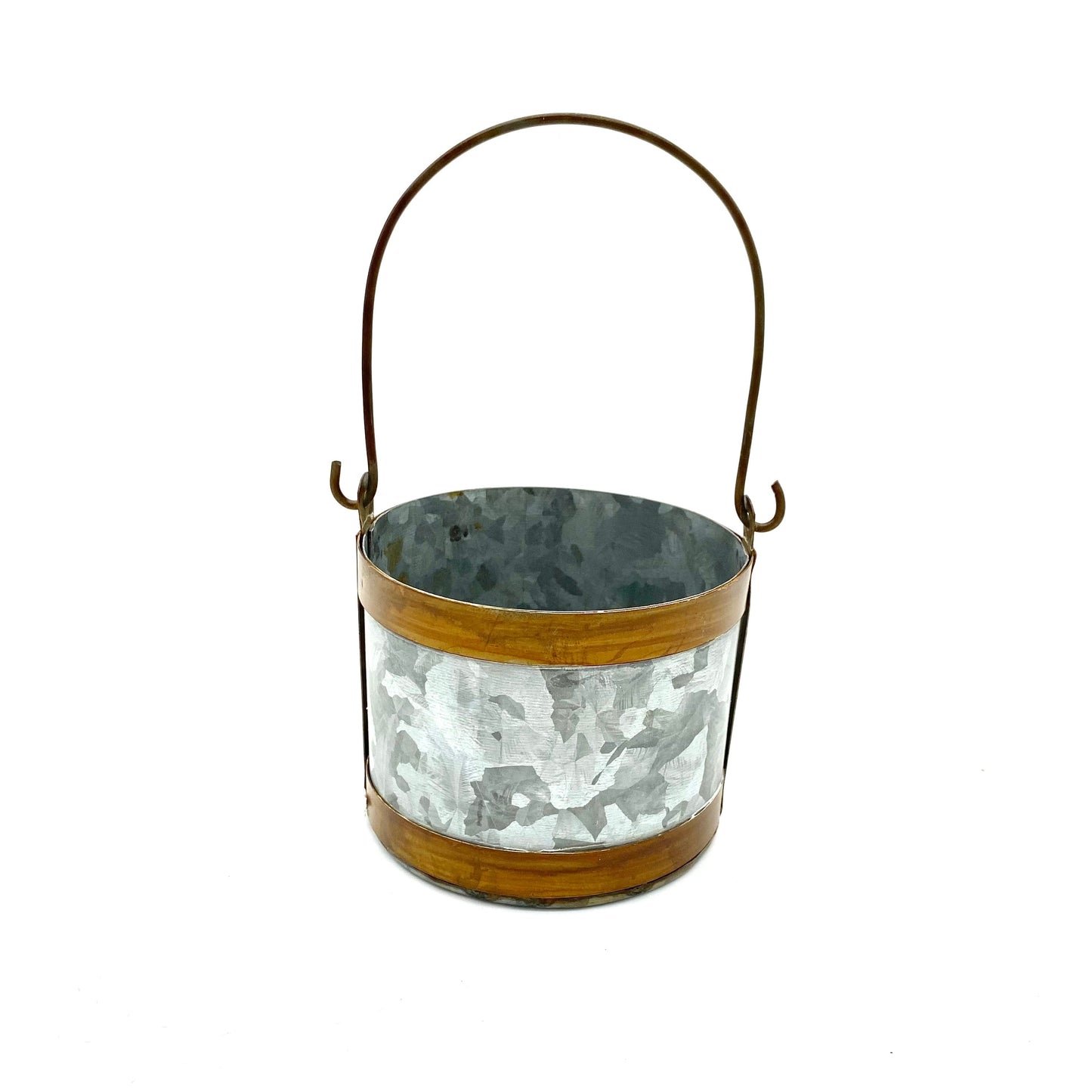 Brown Trim Galvanized Bucket with Handle 7"x4"x4"
