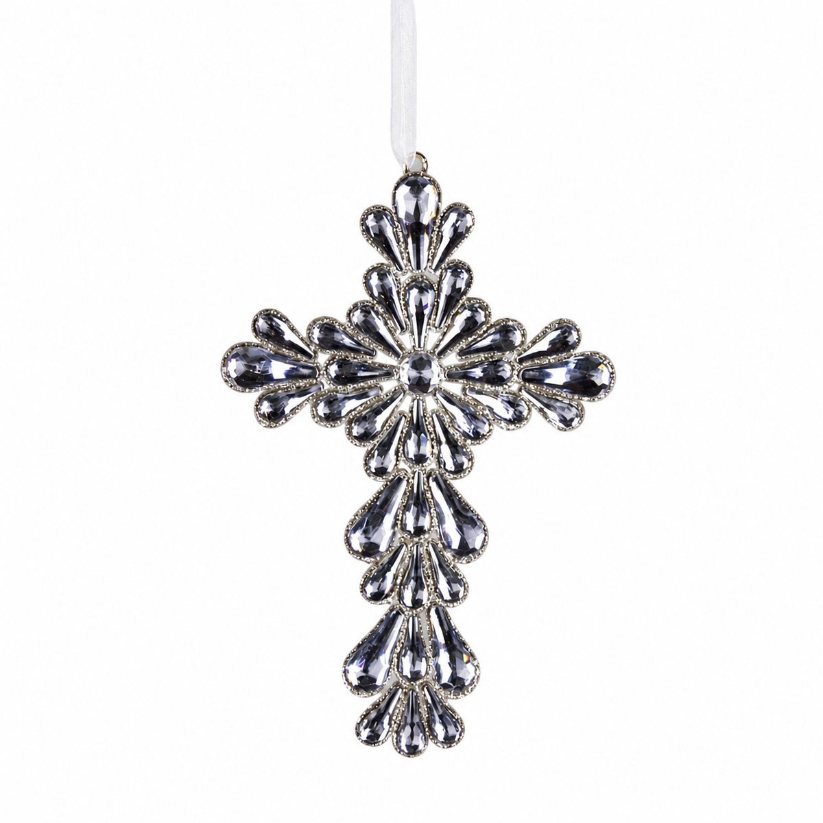 9IN Jewel Cross Ornament, Platinum