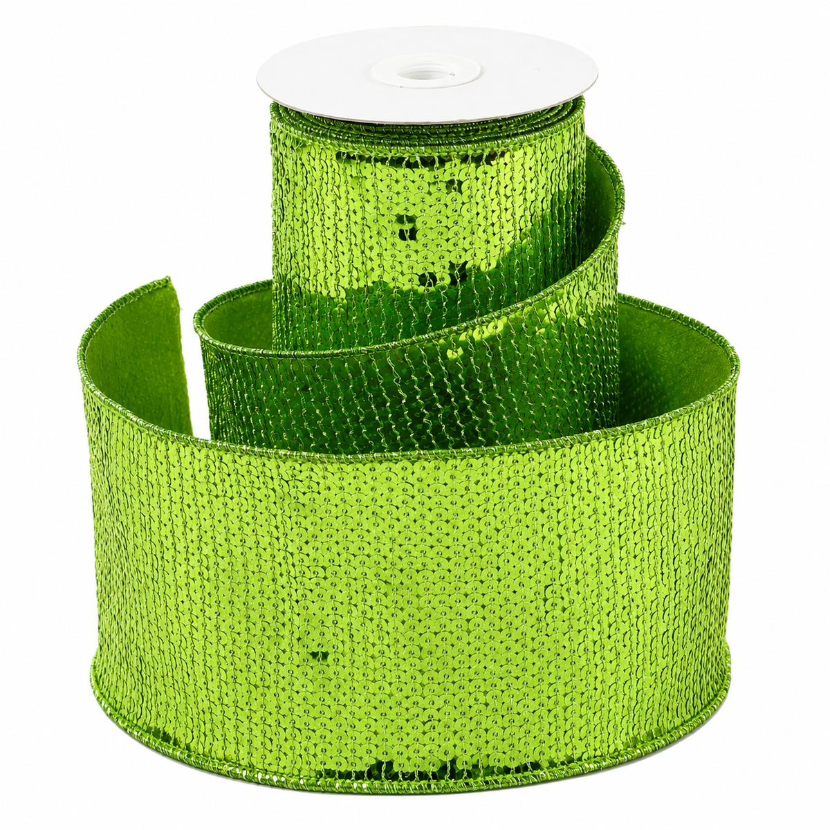 4" X 5 YDS LIME GREEN SEQUINED DUPION BACKED RIBBON