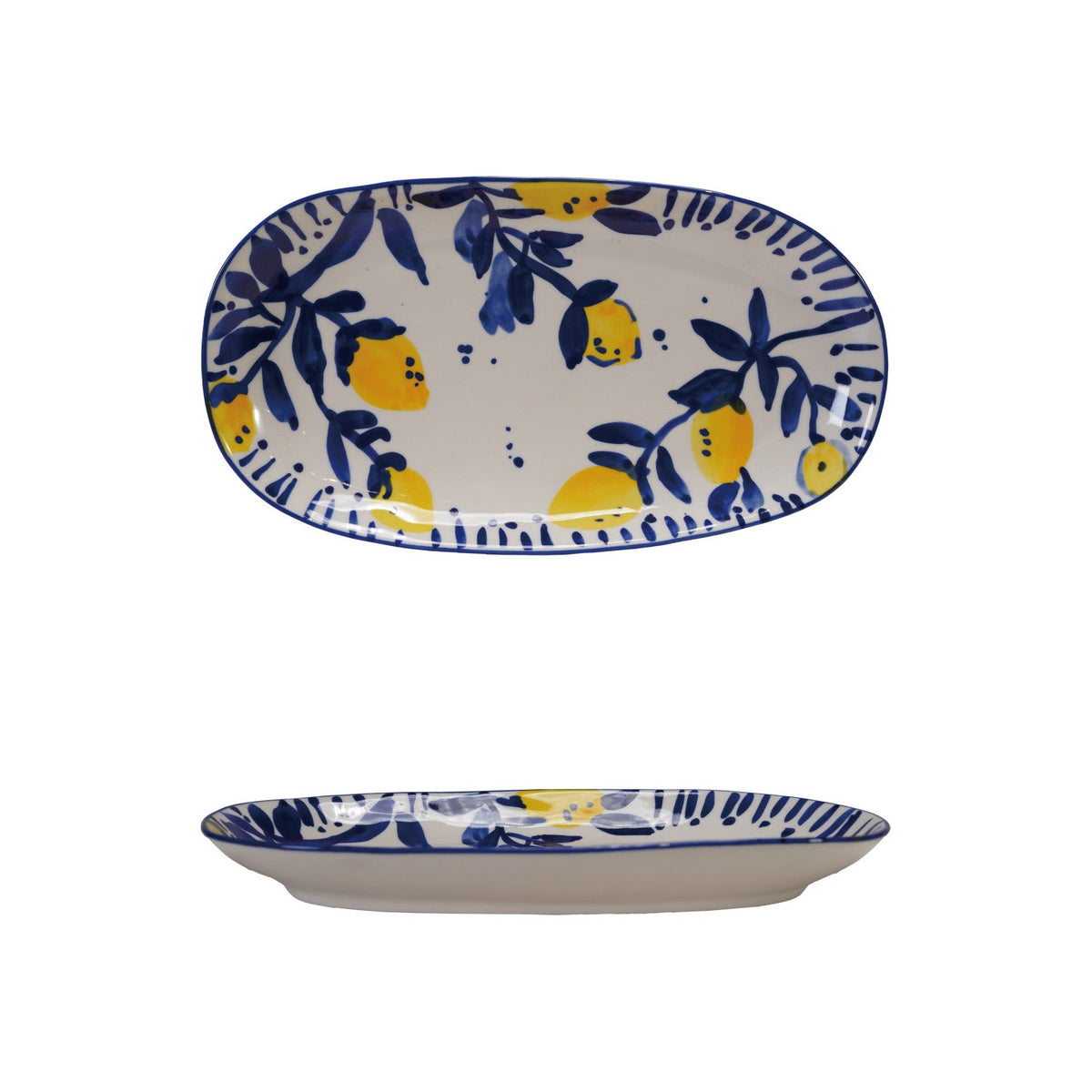 11-3/4"L Stoneware Oval Platter w Hand-painted Lemon