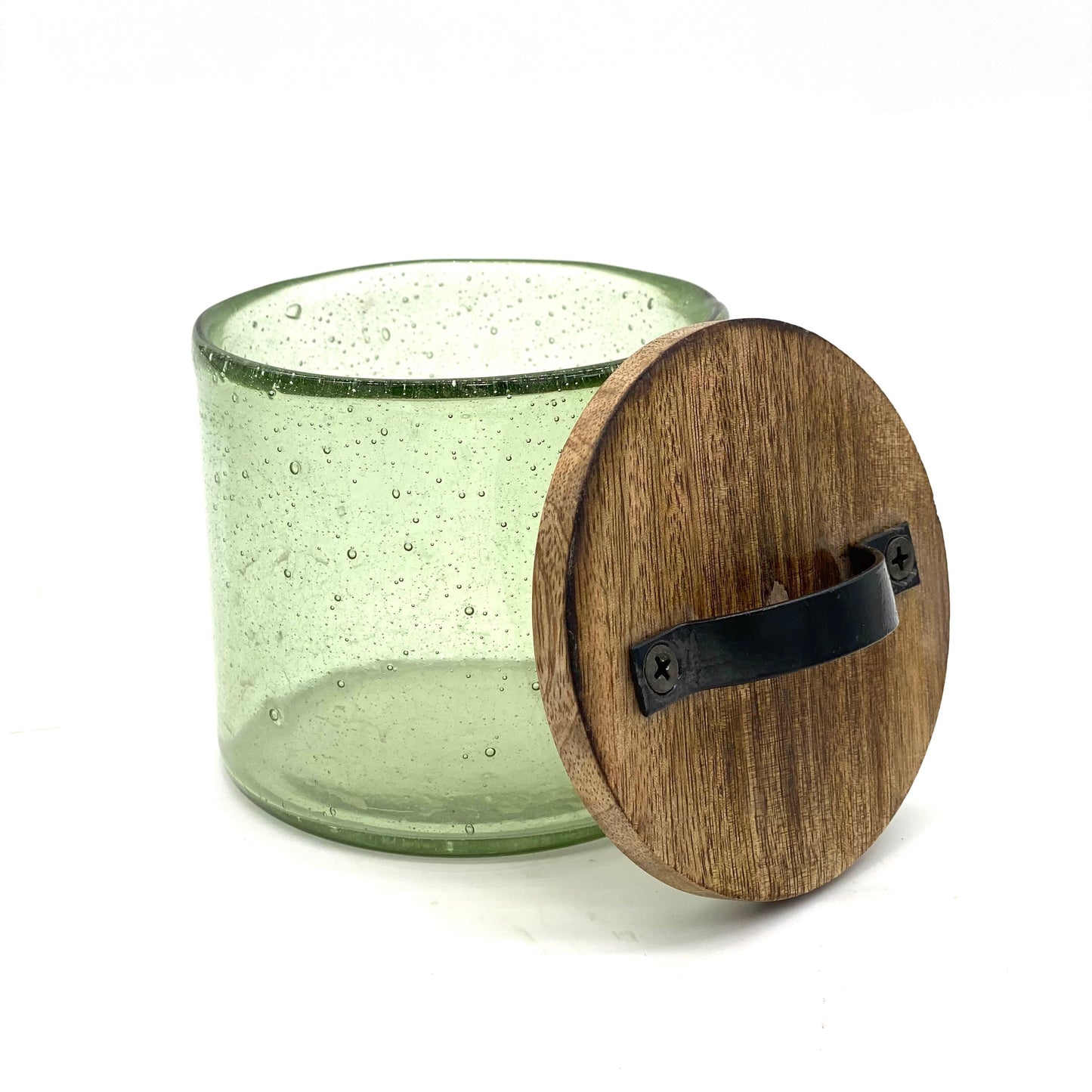 14 oz Hand Blown Glass and Lid with Handle 4" x 4"