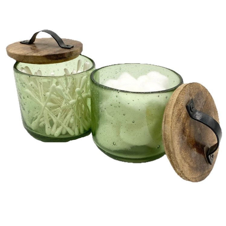 14 oz Hand Blown Glass and Lid with Handle 4" x 4"